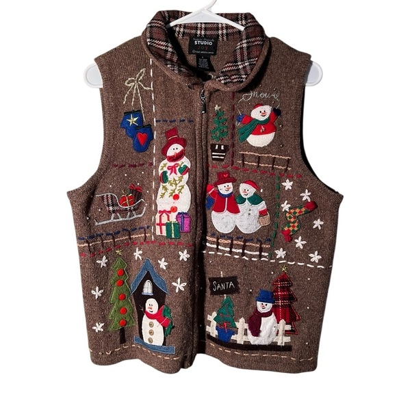 Studio Joy Other - Vintage Design Originals Studio Joy Womens Size Large Sweater Vest Brown Snowman